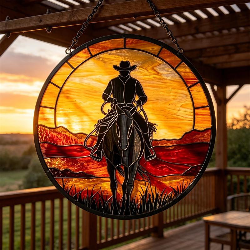 Cowboy Horse Glass Suncatcher