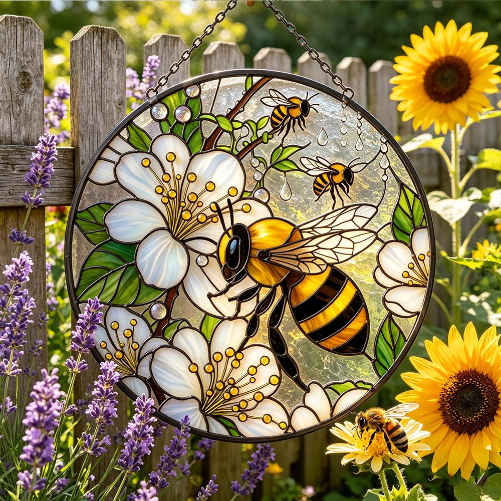 Floral Bee Glass Suncatcher