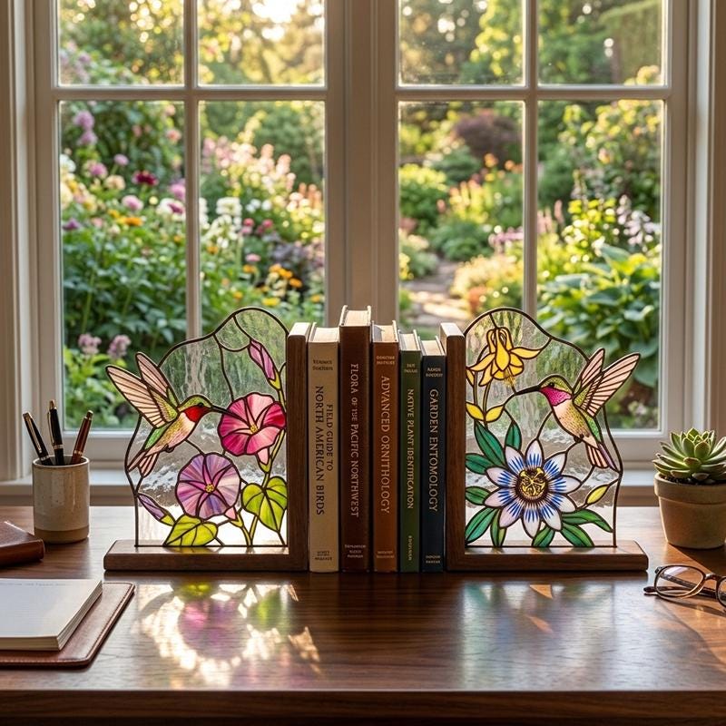 Hummingbird Glass Bookends
