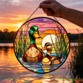 Sunset Duck Couple Glass Wall Hanging