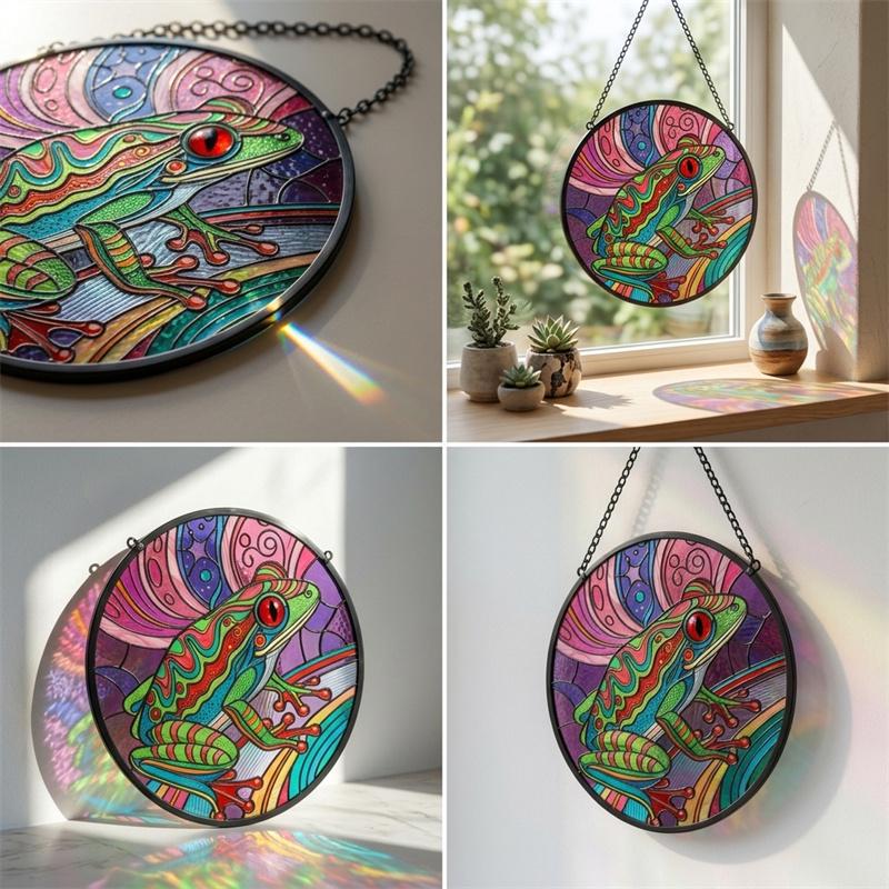 Colorful Tree Frog Glass Suncatcher