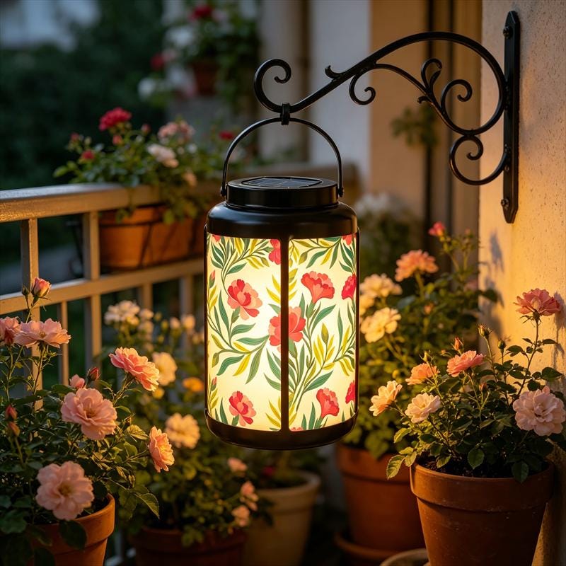 Floral Print Solar LED Lantern