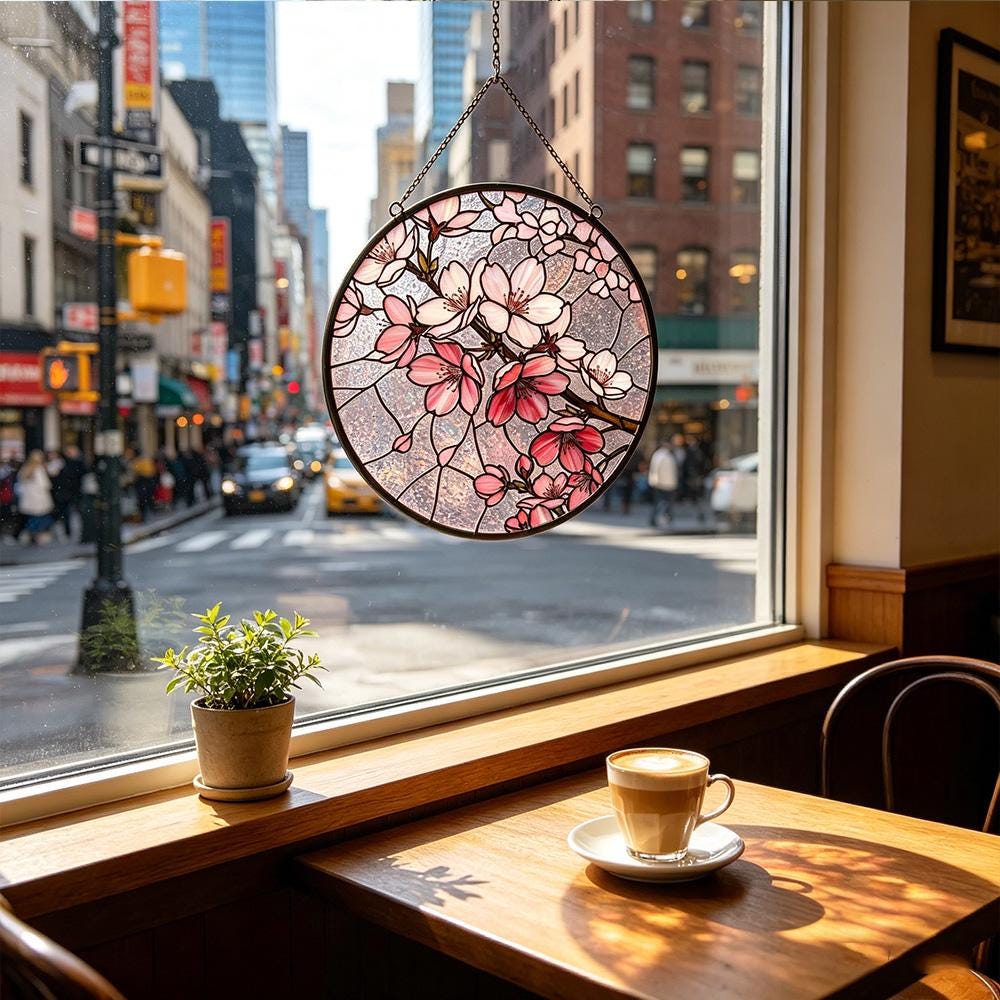 Cherry Blossom Glass Suncatcher