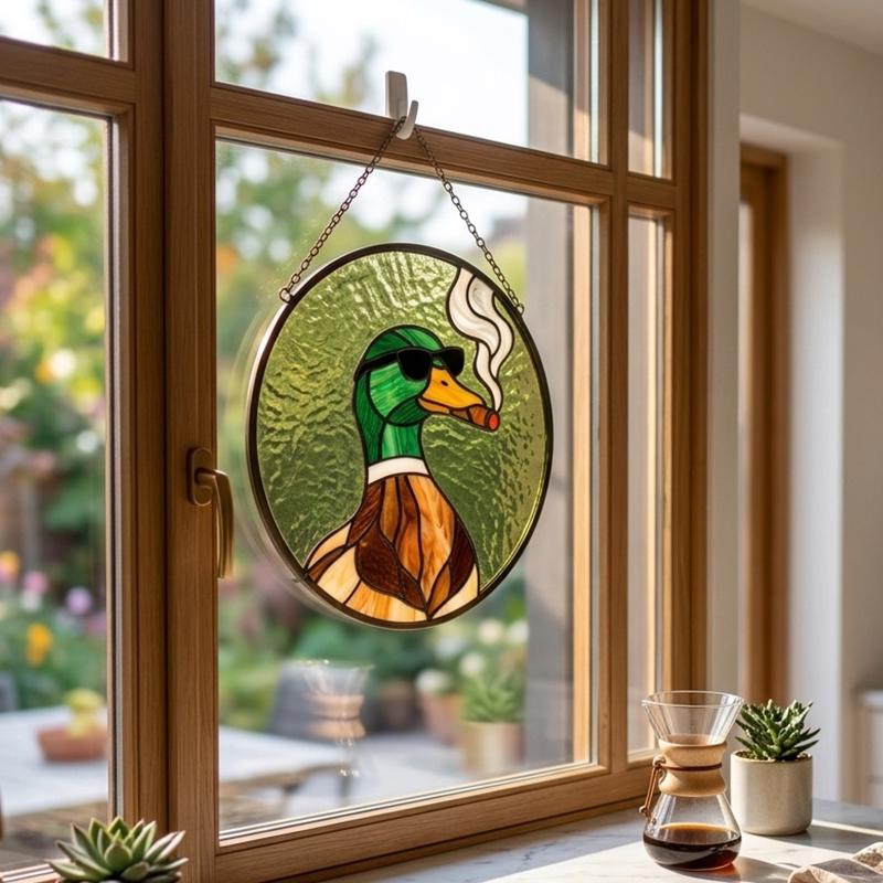 Cigar Mallard Duck Glass Suncatcher