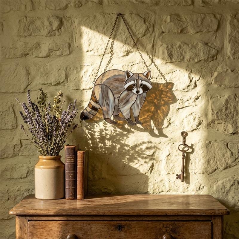 Woodland Raccoon Glass Suncatcher