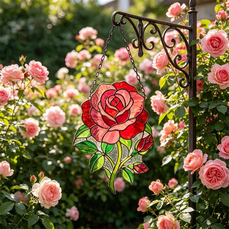 Red Rose Glass Suncatcher