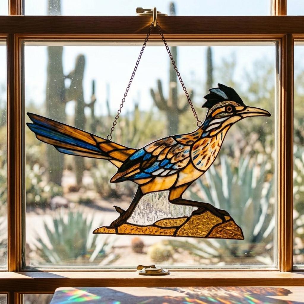 Roadrunner Glass Suncatcher with Display Options