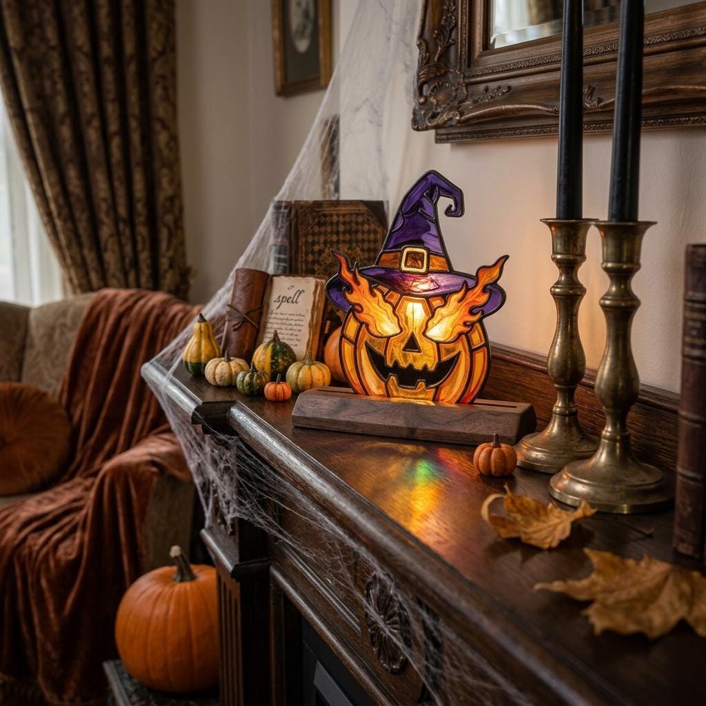 Witch Hat Pumpkin Glass Decor