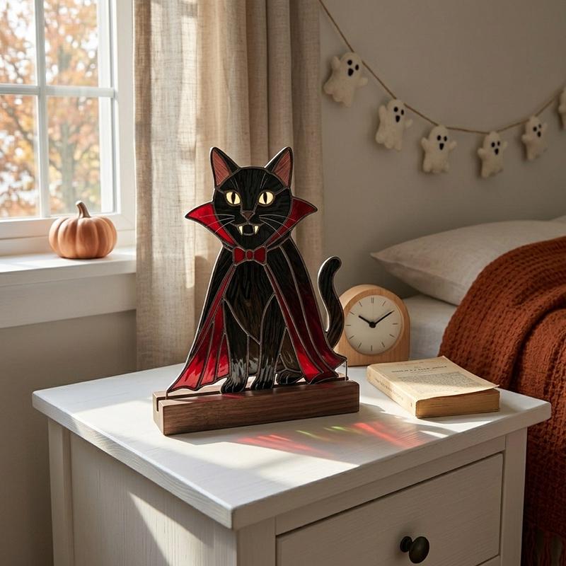 Vampire Cat Glass Decor