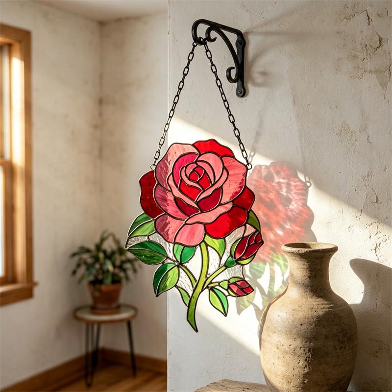 Red Rose Glass Suncatcher