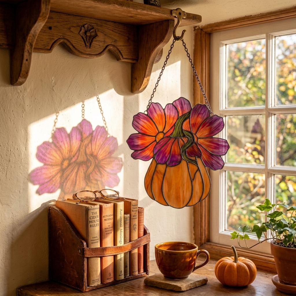 Cosmos Pumpkin Glass Suncatcher
