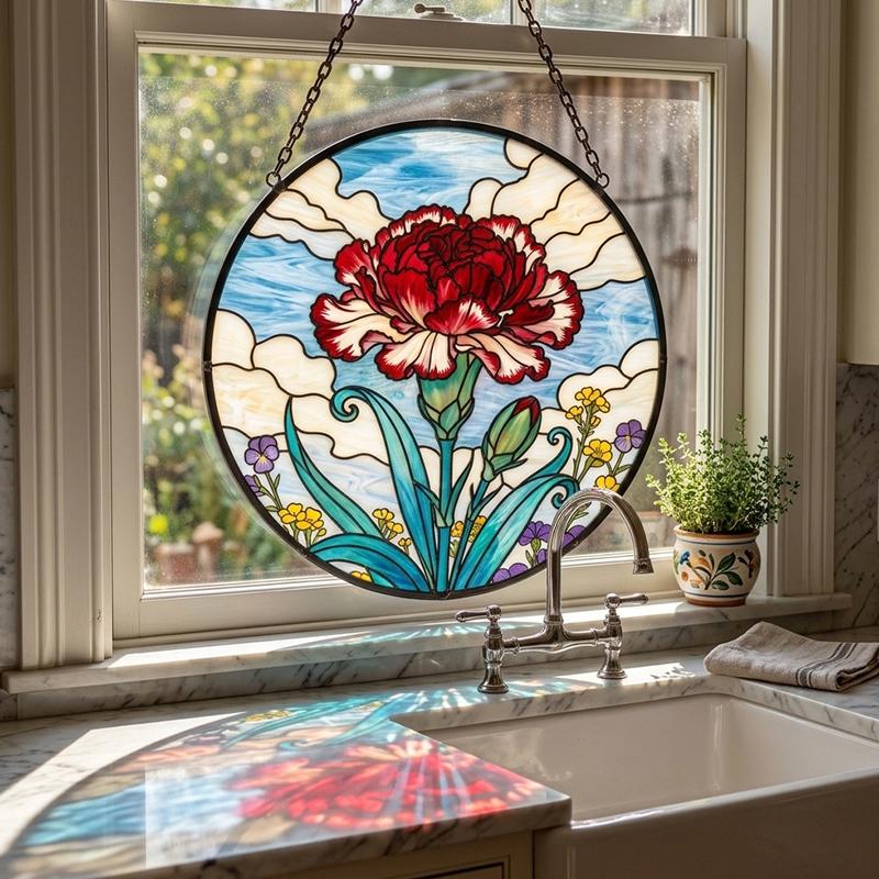 Red Carnation Glass Suncatcher