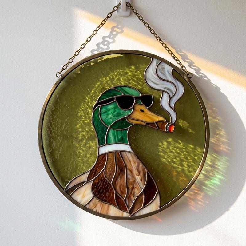Cigar Mallard Duck Glass Suncatcher