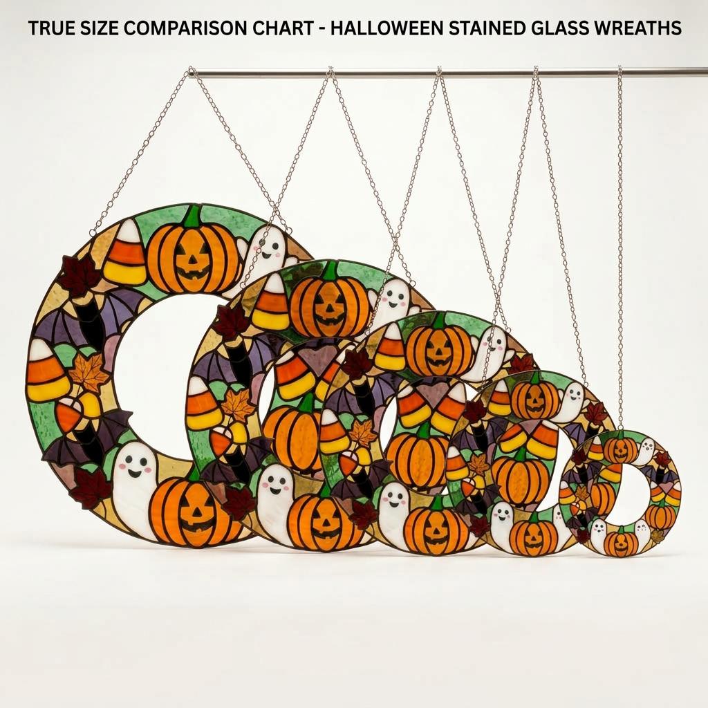 Pumpkin Party Wreath Glass Suncatcher