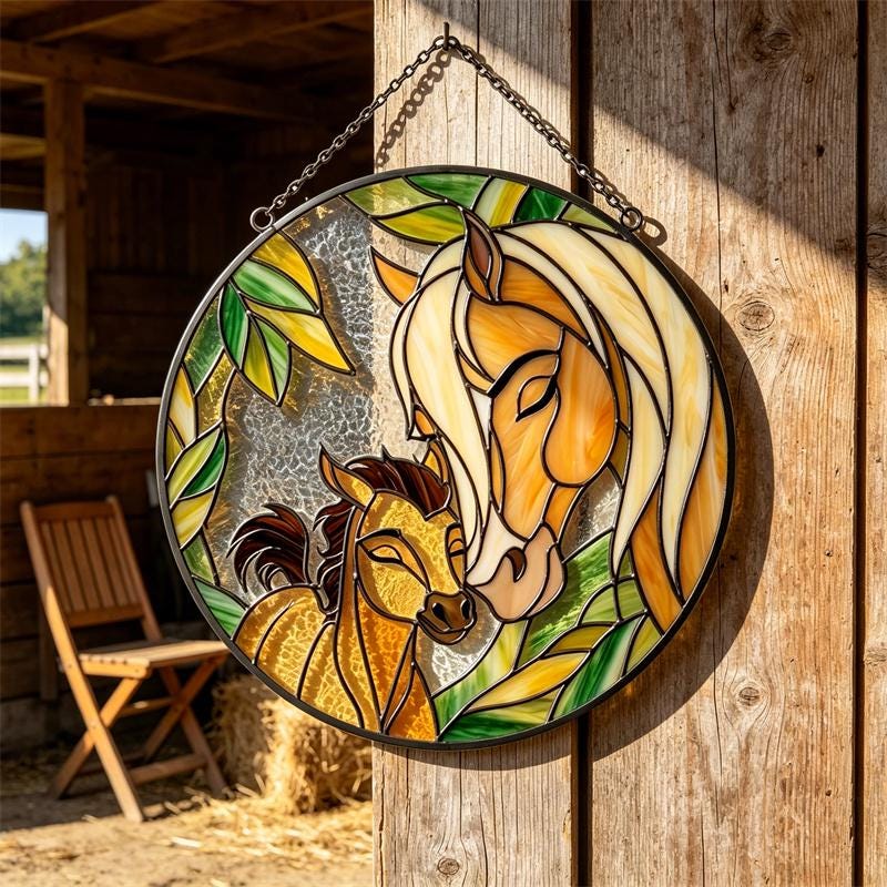 Mare and Foal Glass Suncatcher