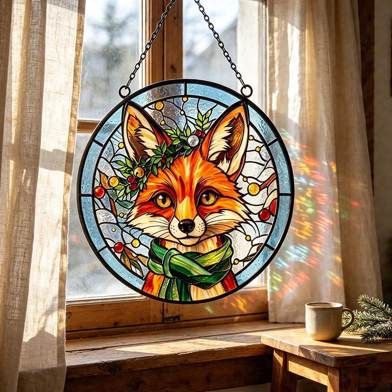 Christmas Fox Glass Suncatcher