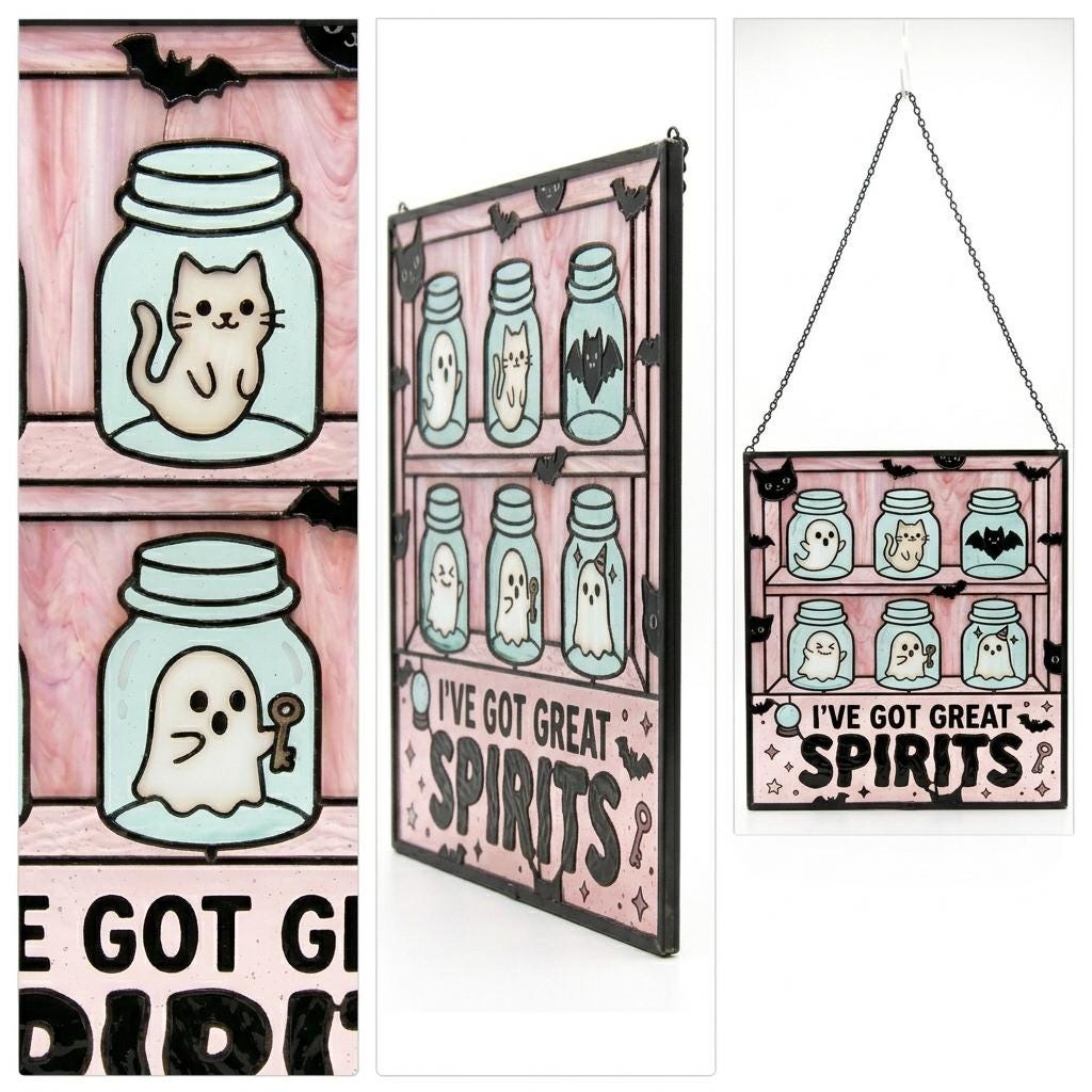 Pastel Ghost Jar Glass Suncatcher