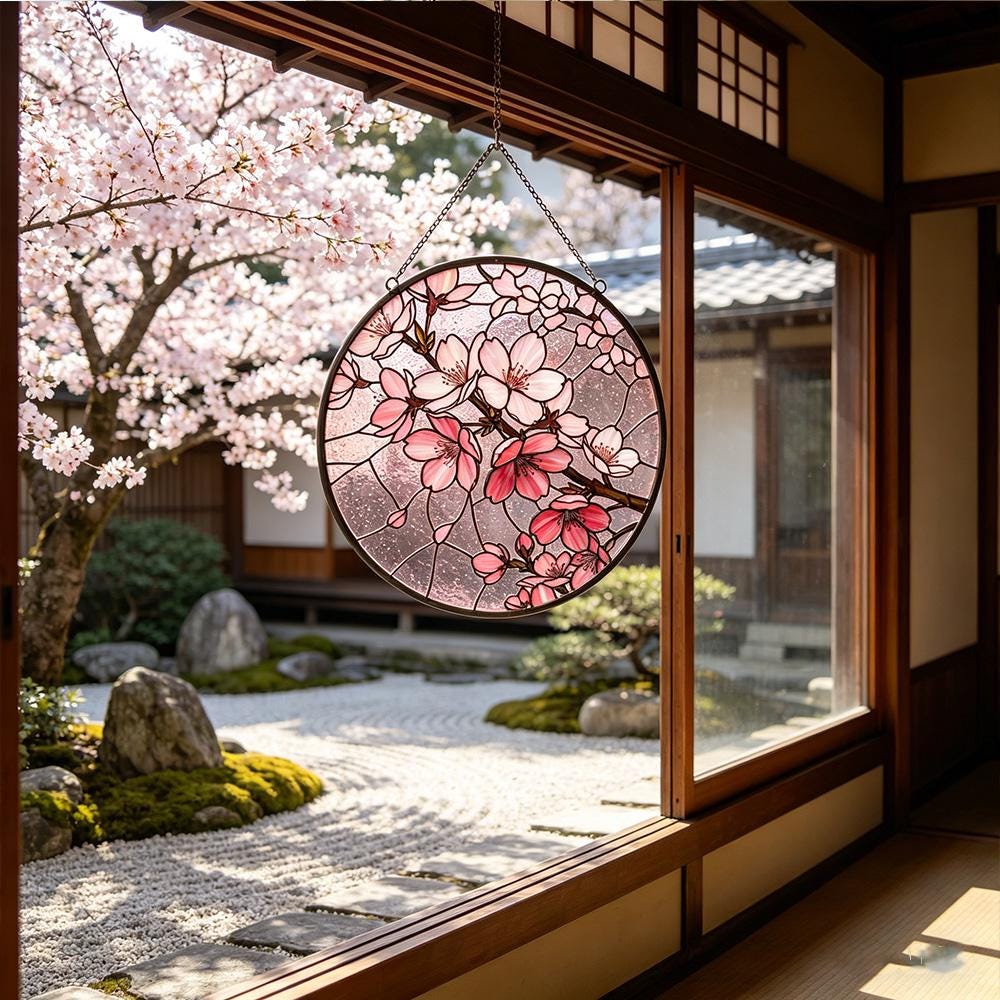 Cherry Blossom Glass Suncatcher