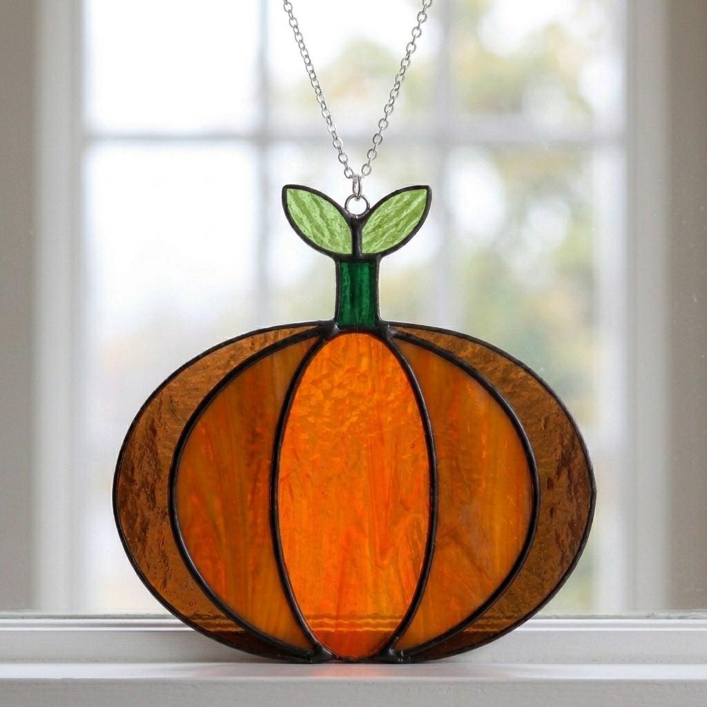 Orange Harvest Pumpkin Glass Suncatcher