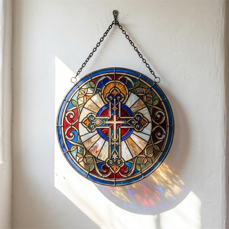 Christian Cross Glass Suncatcher