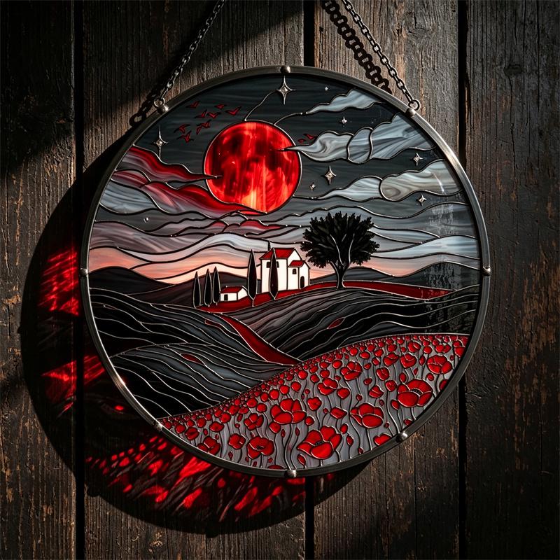 Blood Moon Castle Glass Suncatcher