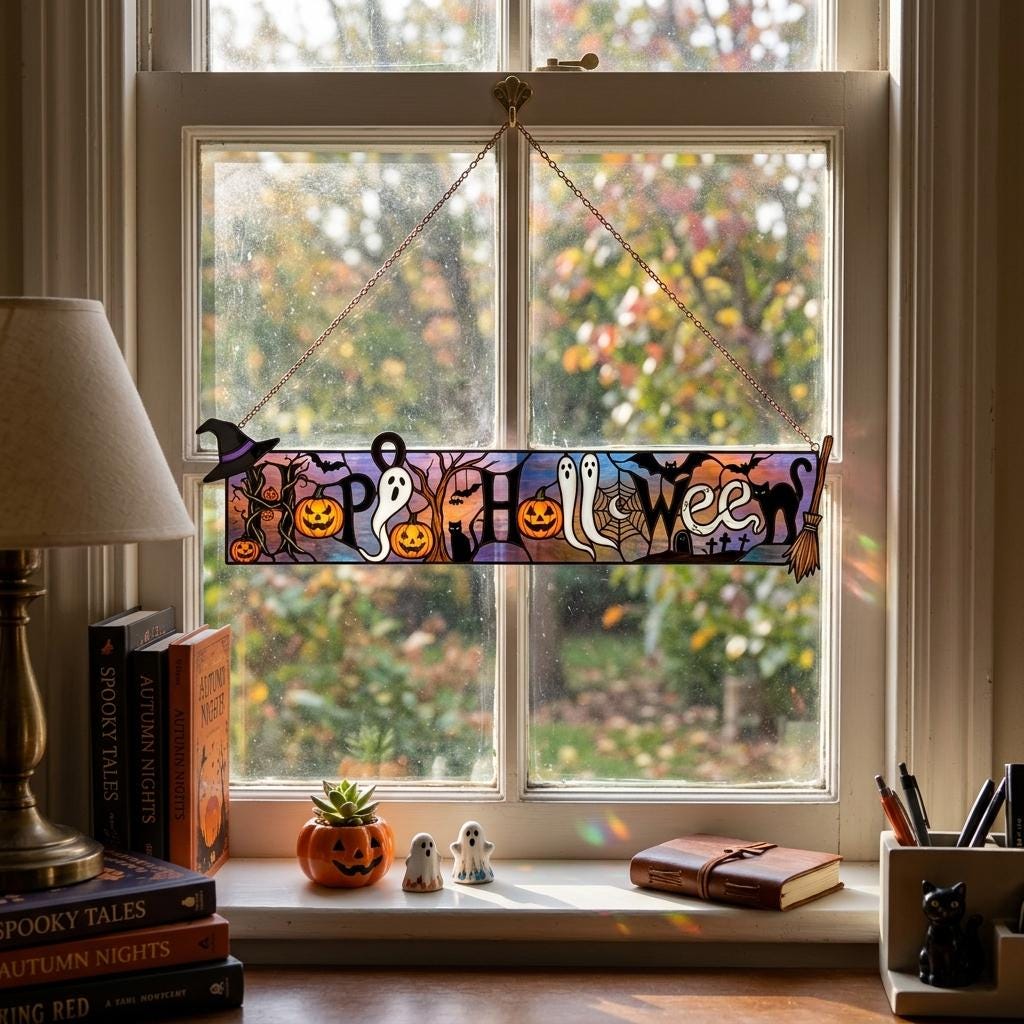 Happy Halloween Glass Suncatcher