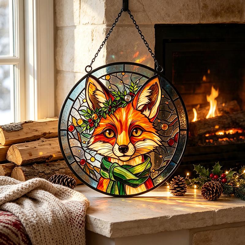 Christmas Fox Glass Suncatcher