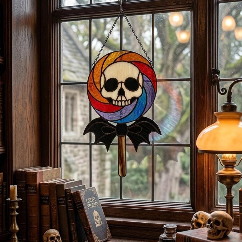 Skull Lollipop Glass Suncatcher