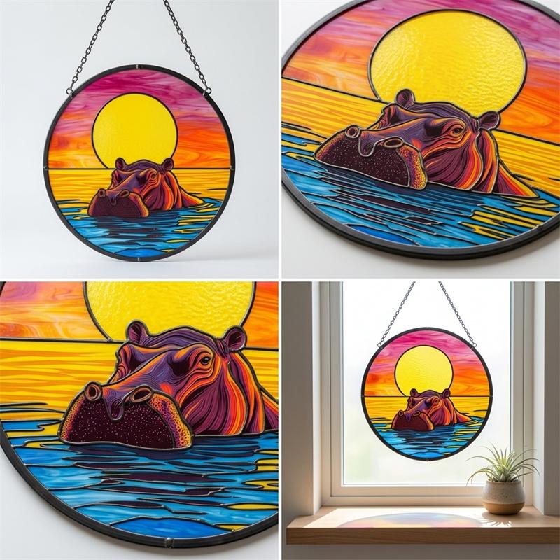 Sunset Hippo Glass Suncatcher