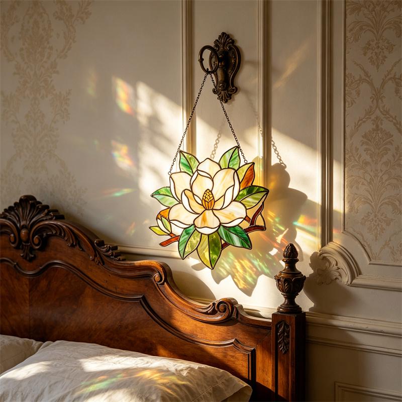 White Magnolia Glass Suncatcher