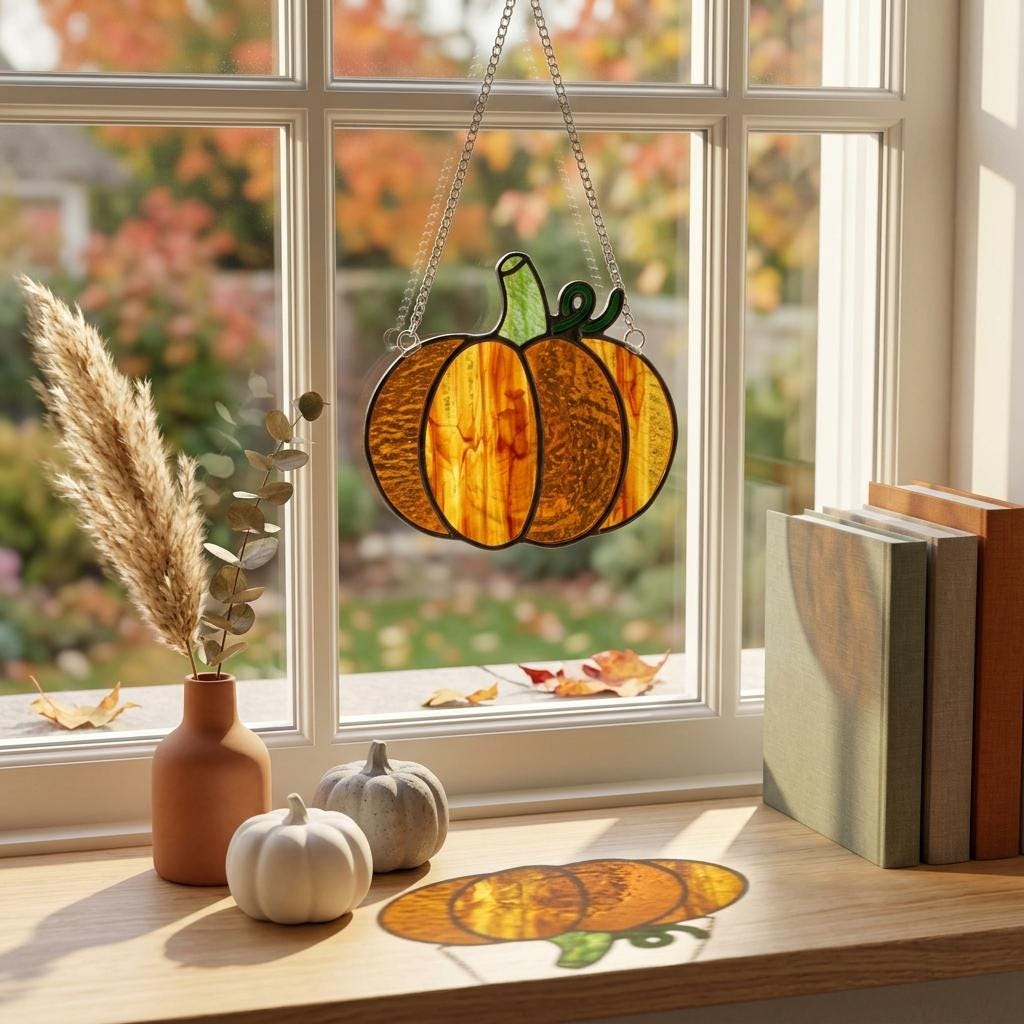 Thanksgiving Pumpkin Glass Suncatcher
