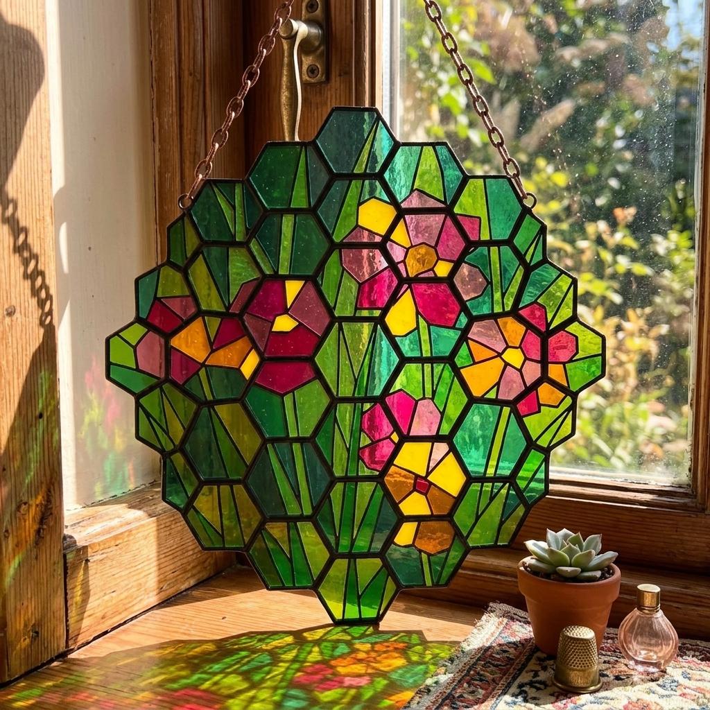 Honeycomb Wildflower Glass Suncatcher