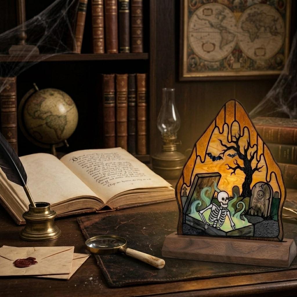 Coffin Skeleton Glass Decor