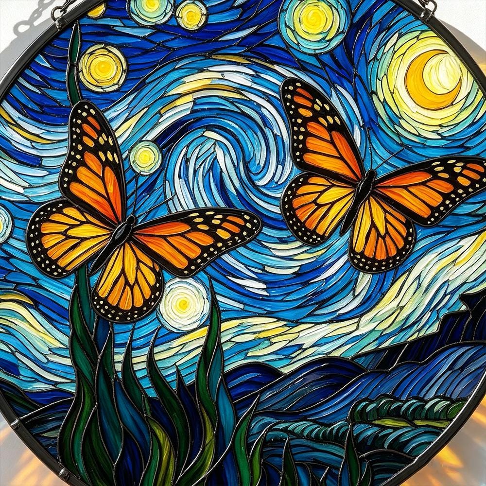 Starry Night Butterfly Glass Suncatcher