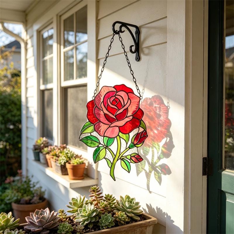 Red Rose Glass Suncatcher