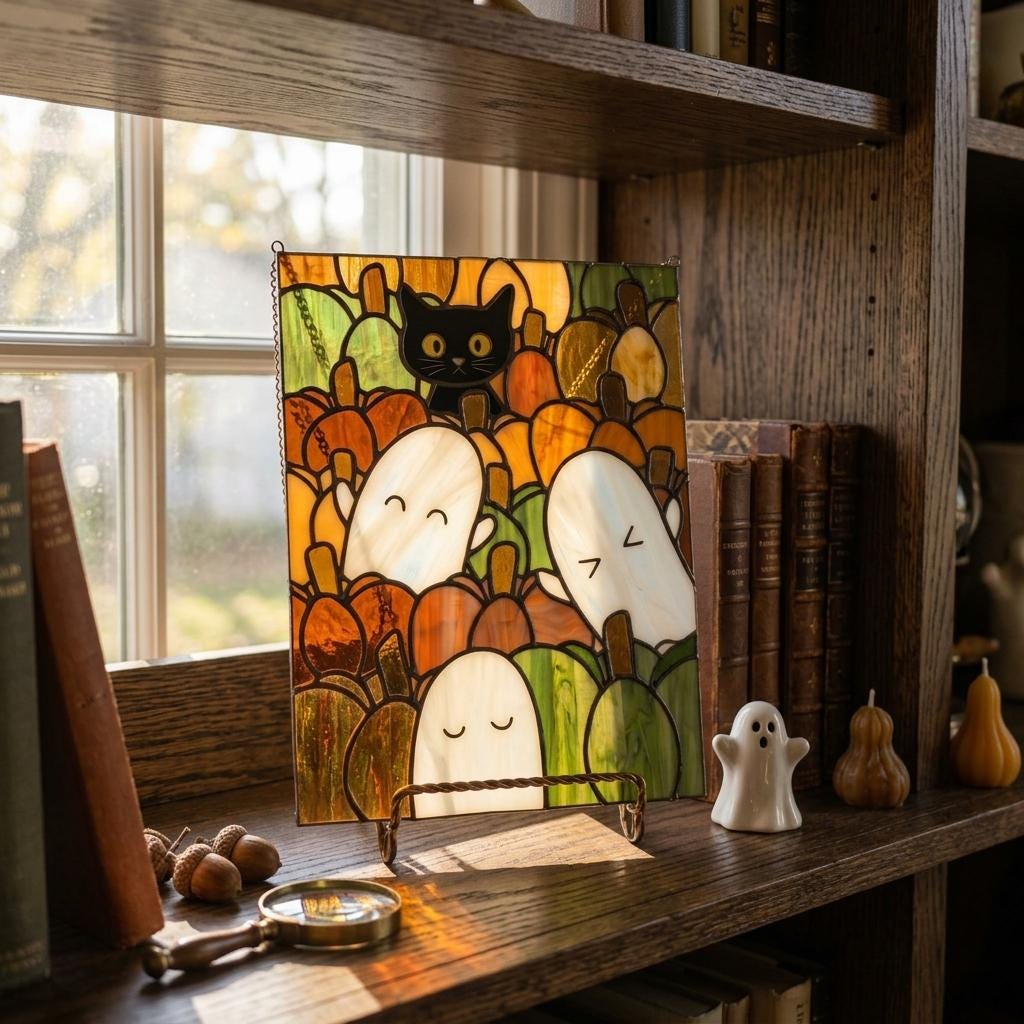 Black Cat Pumpkin Patch Suncatcher