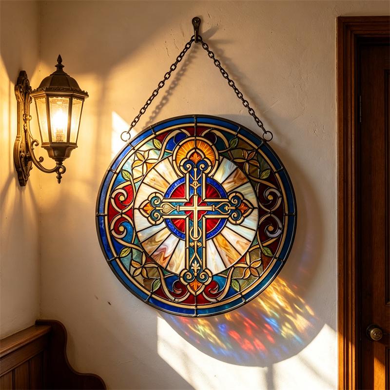 Christian Cross Glass Suncatcher