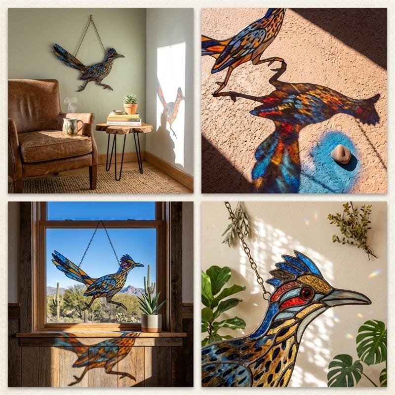Desert Roadrunner Glass Suncatcher