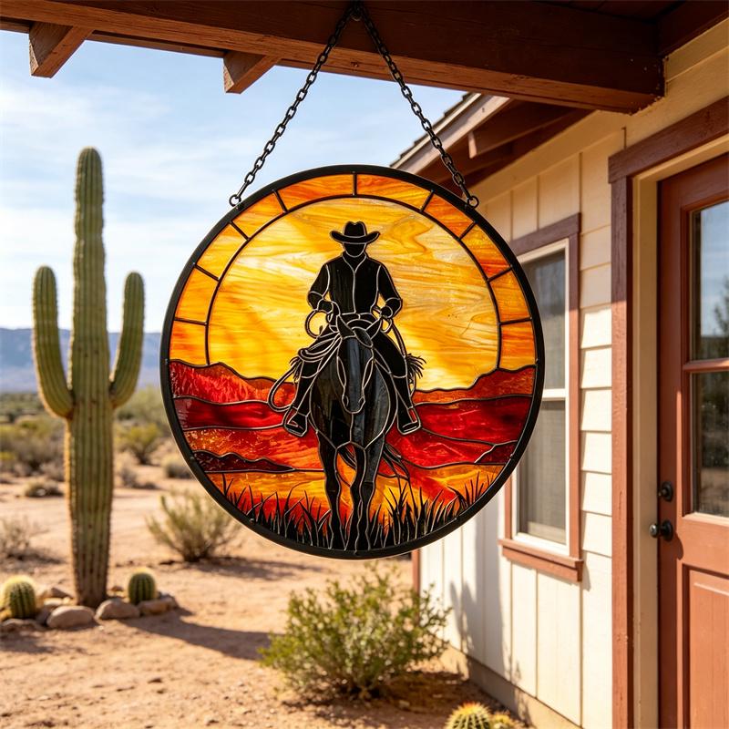 Cowboy Horse Glass Suncatcher