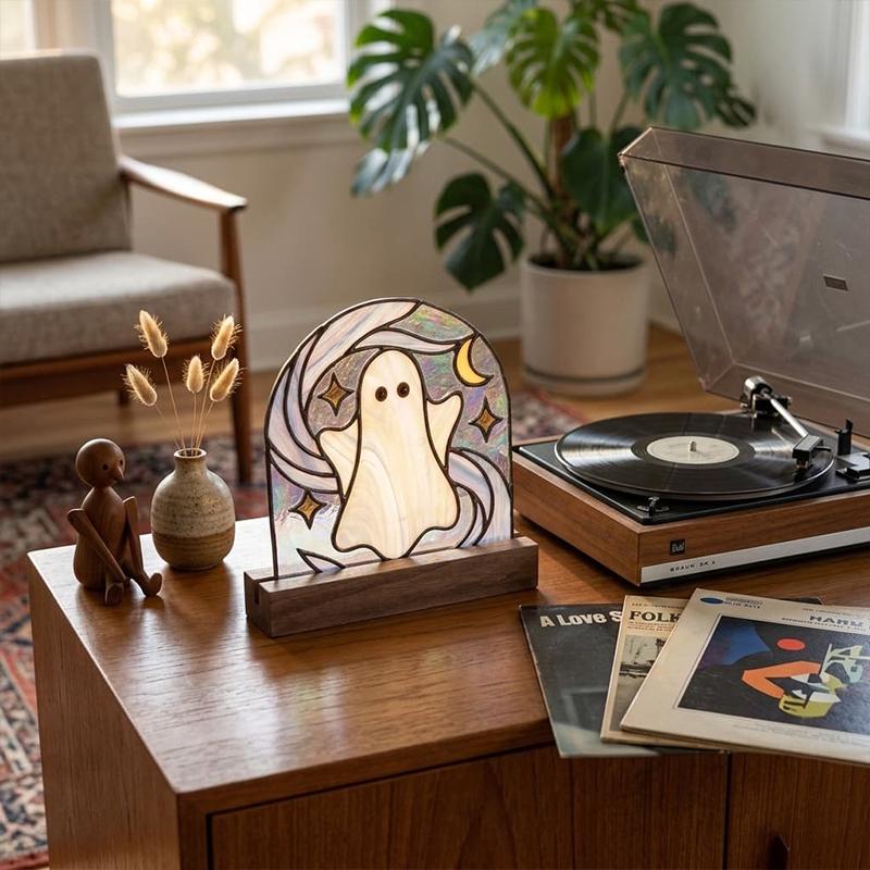 Moon and Stars Ghost Glass Suncatcher