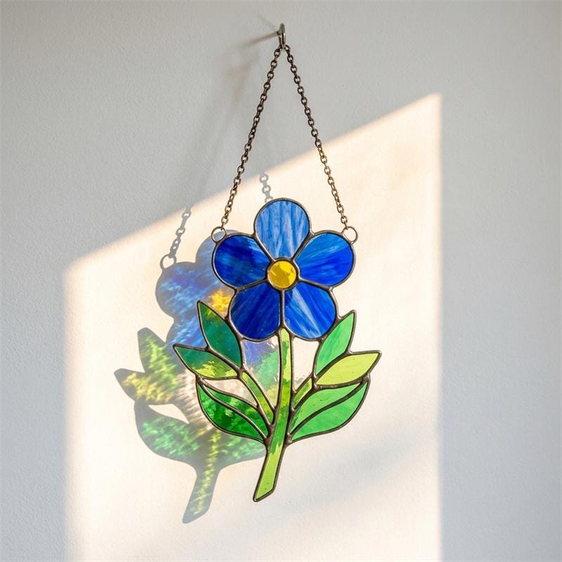 Blue Flower Glass Suncatcher