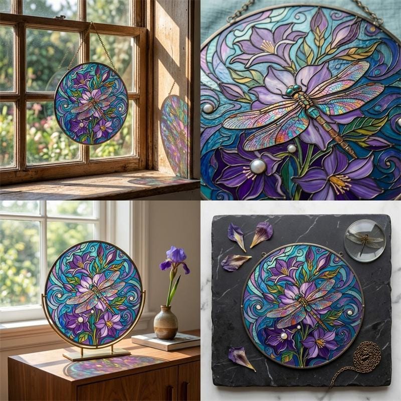 Floral Dragonfly Glass Suncatcher