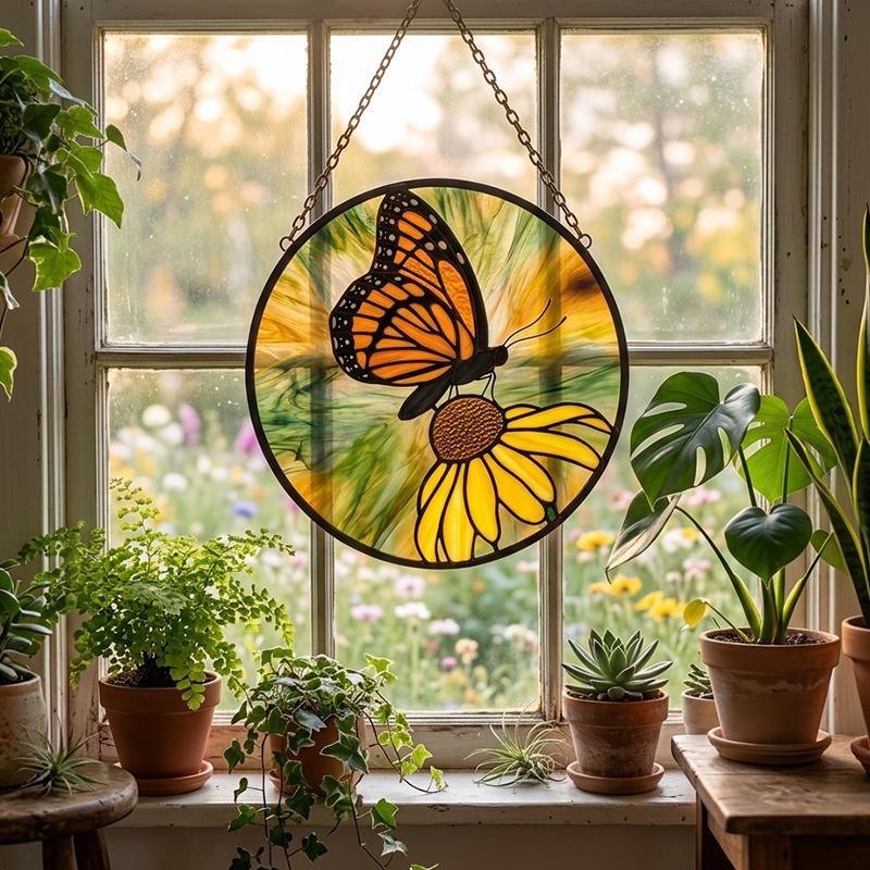 Monarch Butterfly Glass Suncatcher