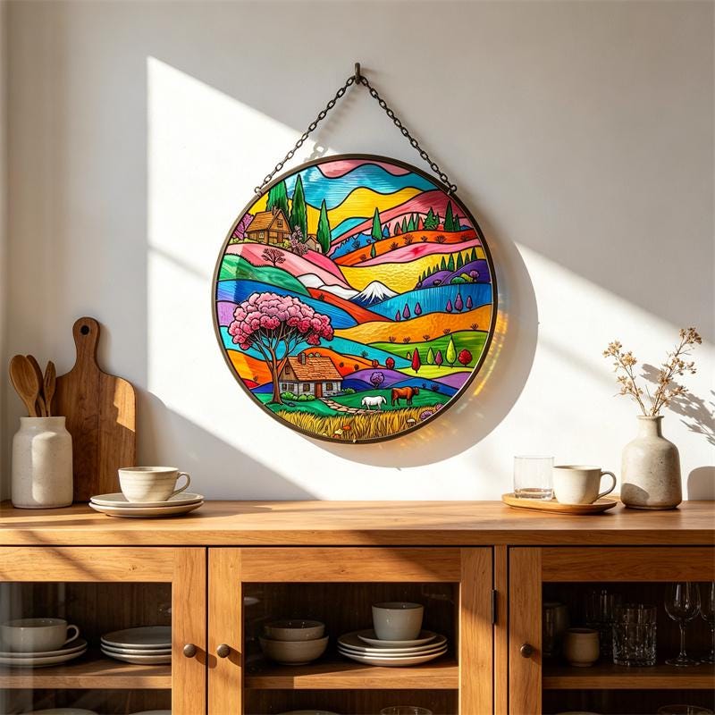 Countryside Landscape Glass Suncatcher