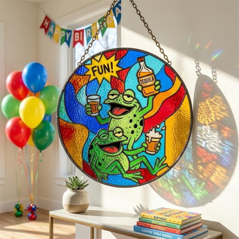 Tequila Party Frog Glass Suncatcher