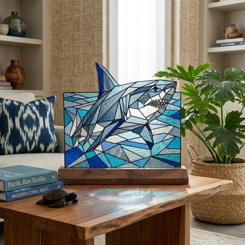 Shark and Ocean Waves Glass Decor