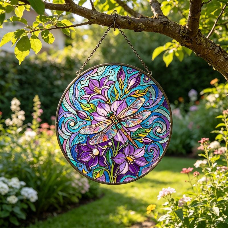 Floral Dragonfly Glass Suncatcher