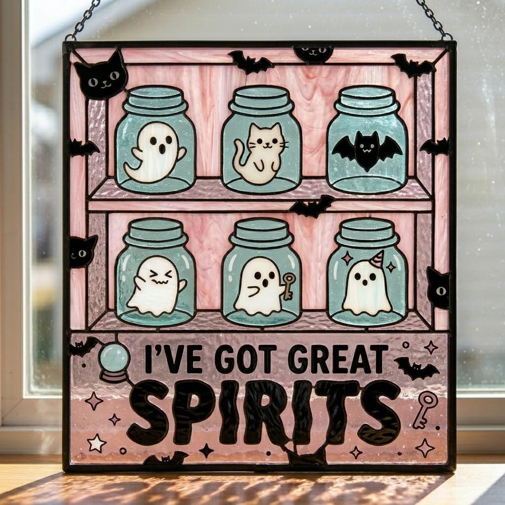 Pastel Ghost Jar Glass Suncatcher