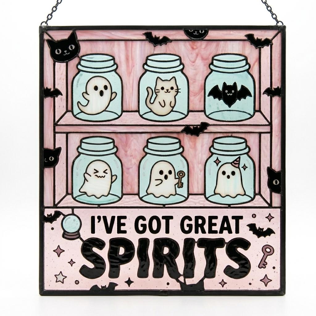 Pastel Ghost Jar Glass Suncatcher