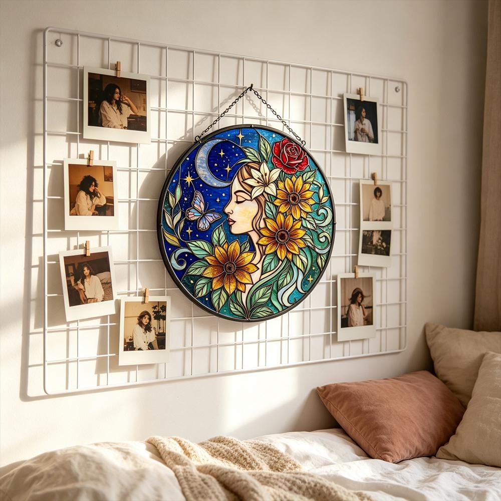Moon and Butterfly Floral Glass Art